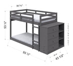 Acme Gaston Twin Over Twin Wooden Bunk Bed with Storage Cabinet in Gray