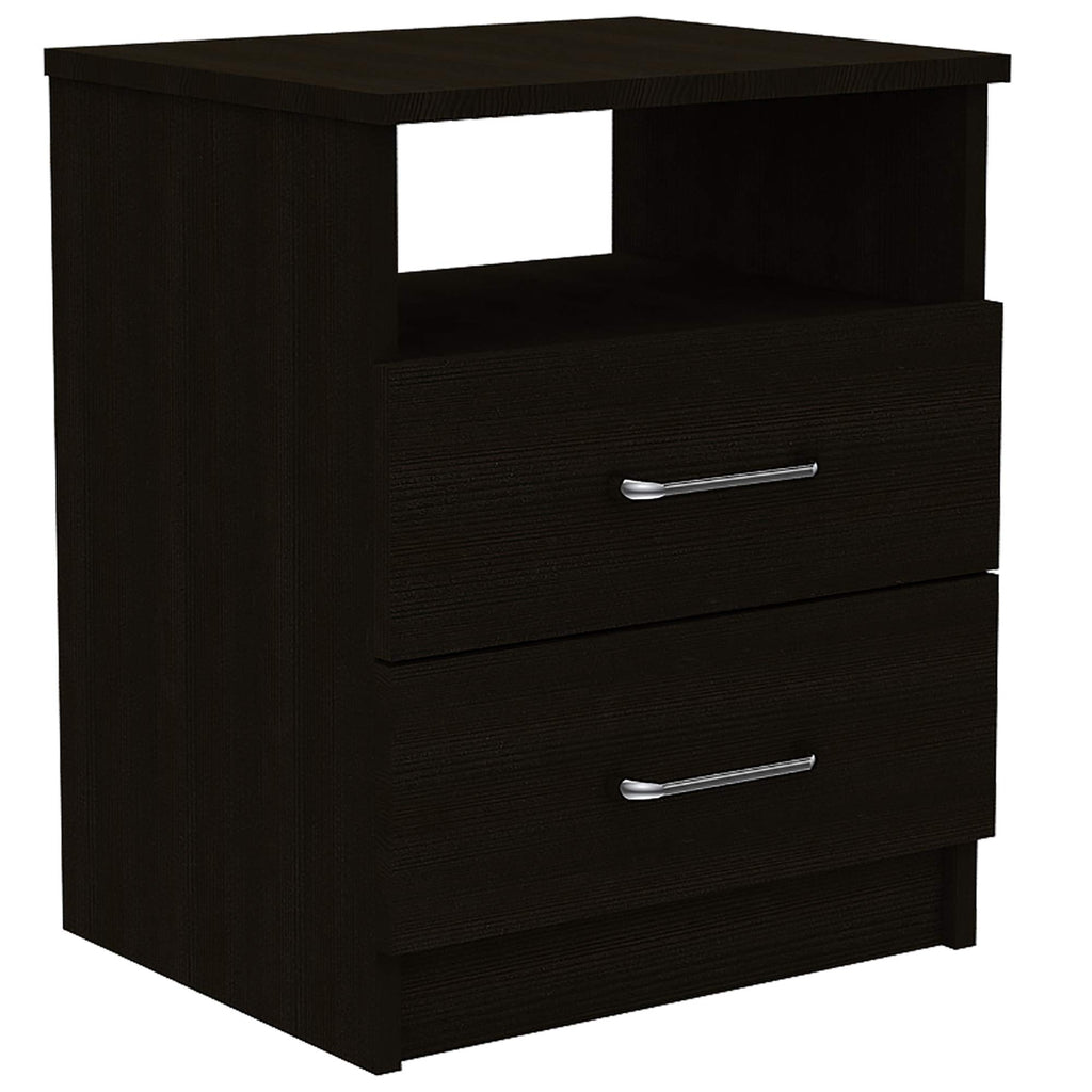 Depot E-Shop Salento Nightstand with Two Drawers, One Shelf, and Superior Top, 20" H, Black, Bedroom