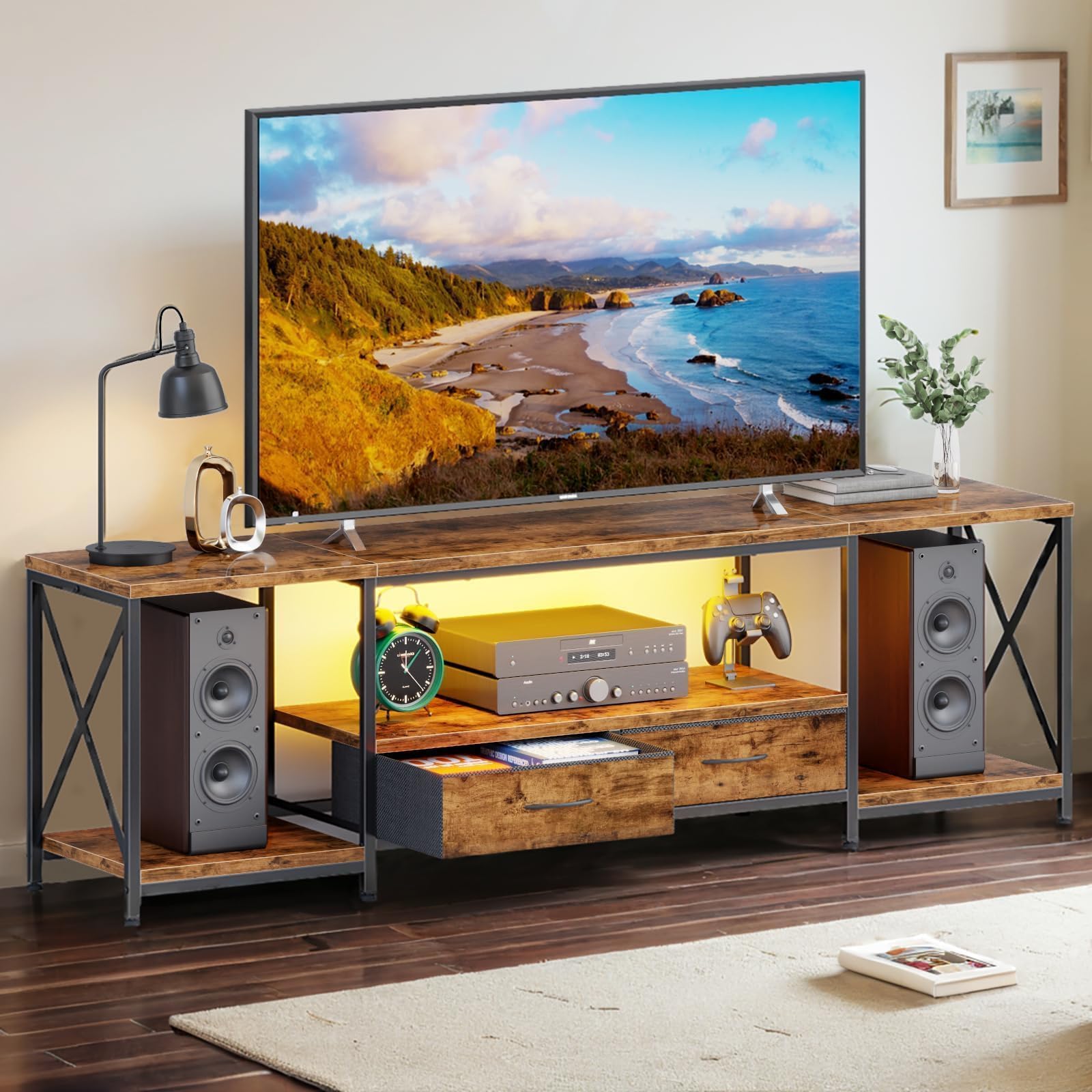 DSAFGGY 75 Inch TV Stand for 65 70 Inch TV with Fabric Drawers LED Entertainment Center Television Stands with Storage Shelves f