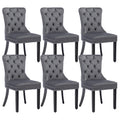 Kcc Velvet Dining Chairs Set Of 6, Upholstered High-End Tufted Dining Room Chair With Nailhead Back Ring Pull Trim Solid Wood Le