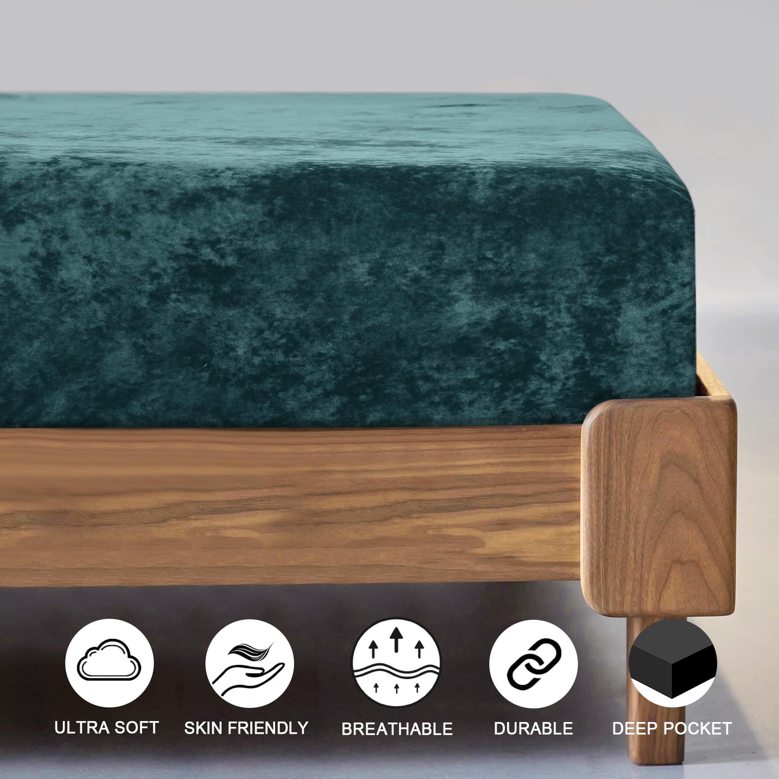 Phf Truly Velvet Fitted Sheet Only Full Size, Luxury Super Soft Cozy Comfy Flannel Bottom Sheet With 15' Deep Pocket, Suitable For Fall Winter And Spring, No Pillowcases, Teal