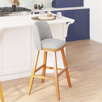 Flash Furniture Julia Set of 2 Transitional Bar Stools - Gray Faux Linen Upholstery - Silver Nailhead Trim - 30 Inch - Walnut Finish Wood Frames