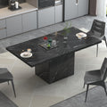 Hsh 55 Inch Modern Black Faux Marble Dining Table, Rectangle With Heavy Duty Pedestal, Industrial Wood Dinner Table For Home Liv