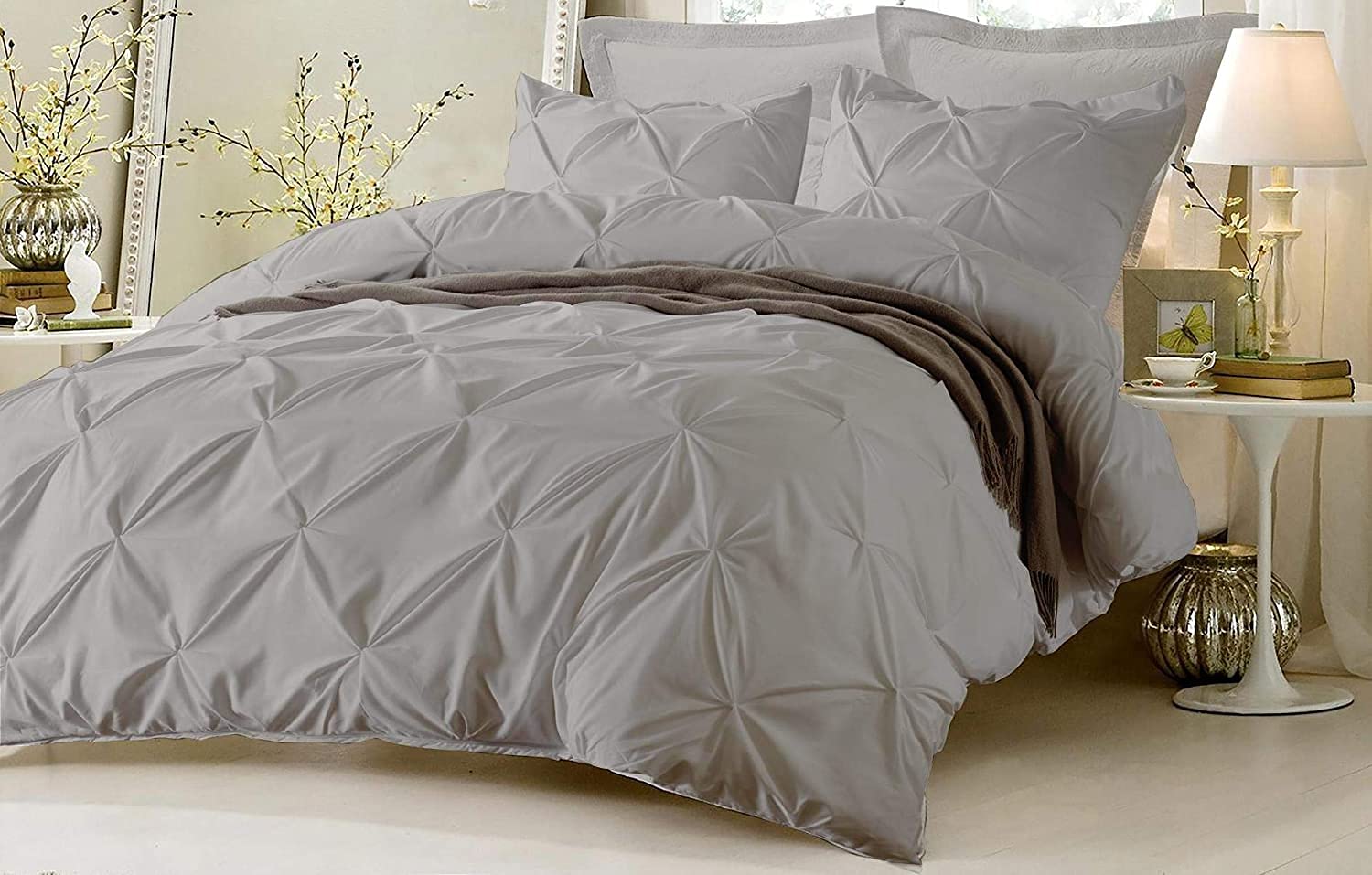 Queen Duvet Cover 800 Thread Count 100% Egyptian Cotton Long Staple Quilt 1 Duvet Cover 2 Pillow Shams Pinch Pleated Silky Soft,