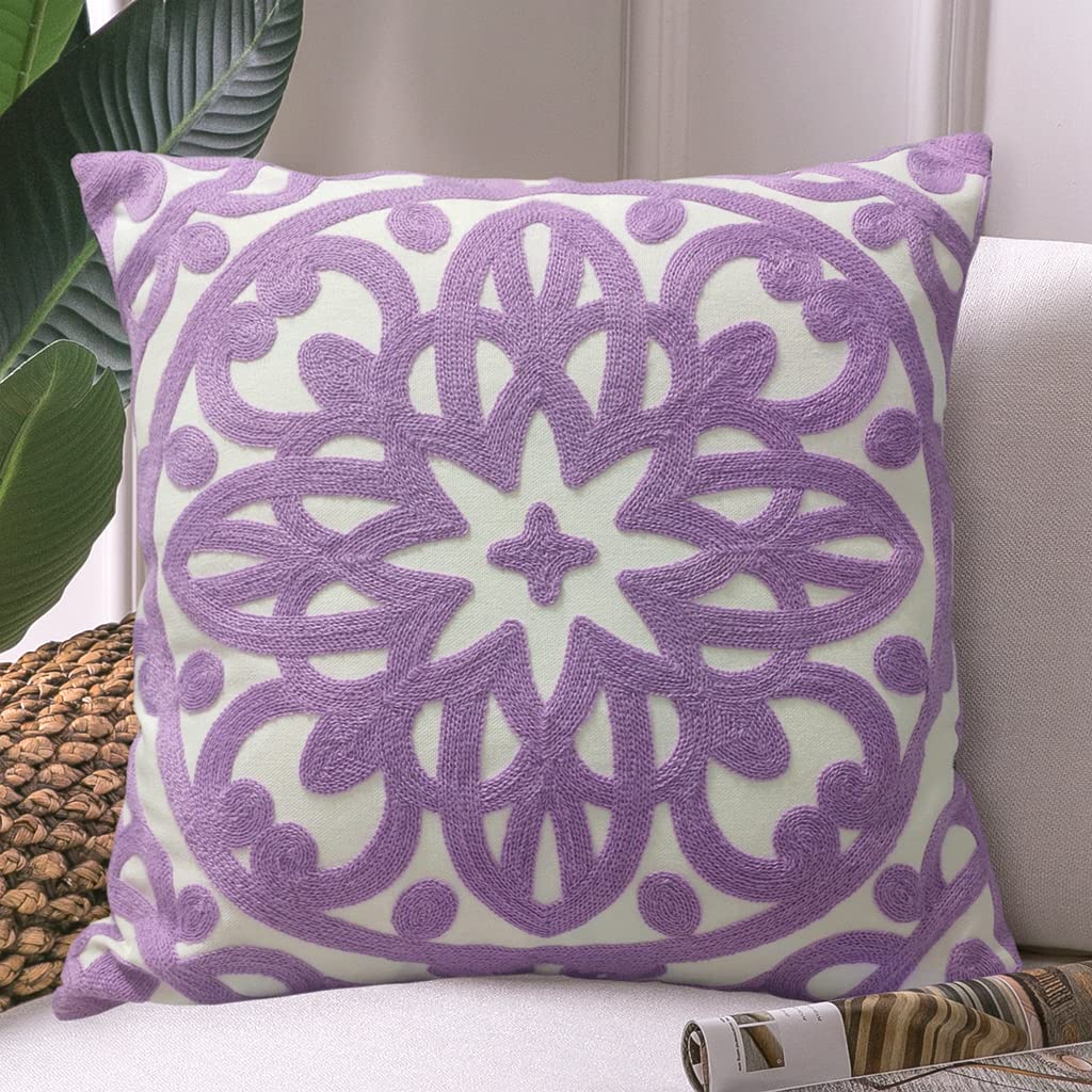 Alysheer Embroidered Decorative Throw Pillow Cover 18X18 Inch, Cozy Warm Mandala Tufted Knit Pattern Soft 100% Cotton Canvas Cus