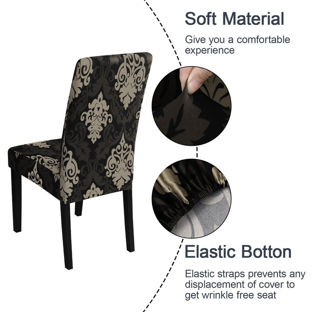 Jqinhome Dining Chair Slipcover, High Stretch Removable Washable Chair Seat Protector Cover Set Of 4,Chair Covers For Dining Room, Kitchen,Home Party,Wedding Ceremony(Luxe Black, 4Pc)