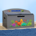 DIBSIES Personalized Creative Wonders Toy Box, Dinosaurs, 30 x 19.25 x 18 inches, Soft-Close Lid (Dovetail Grey)