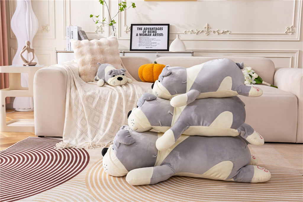 Bulldog Stuffed Animal Soft Large Dog Plush Hugging Pillow Gifts For Boys Girls Children'S Day Gray 23.6In/60Cm