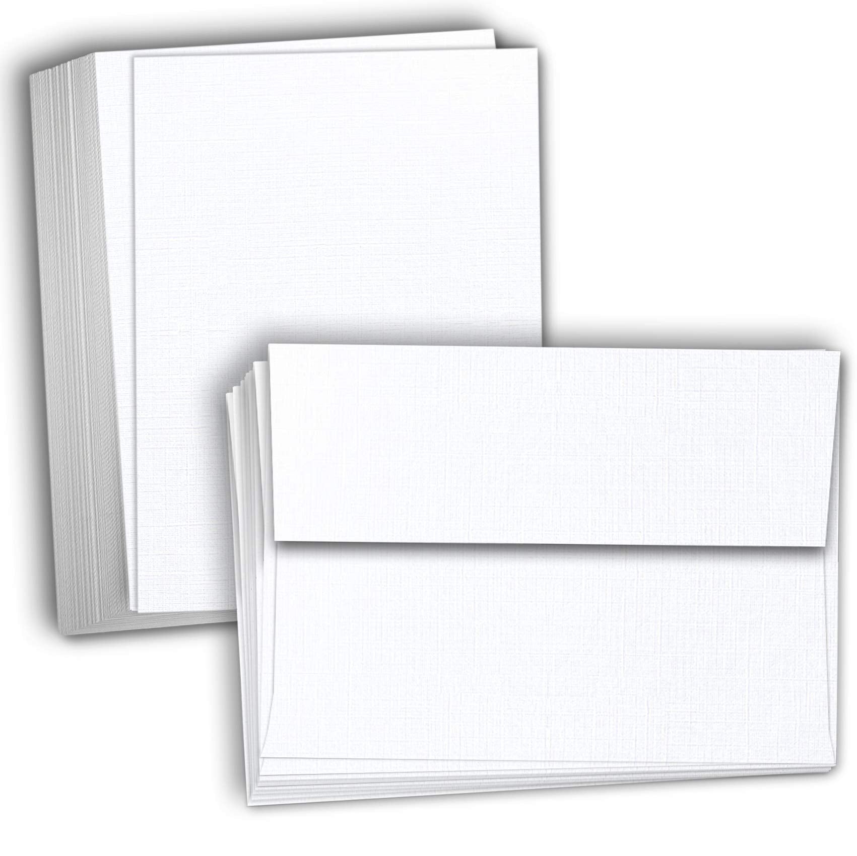 Hamilco White Linen Cards And Envelopes - Flat 5' X 7' Cardstock Paper 80Lb Cover 100 Pack