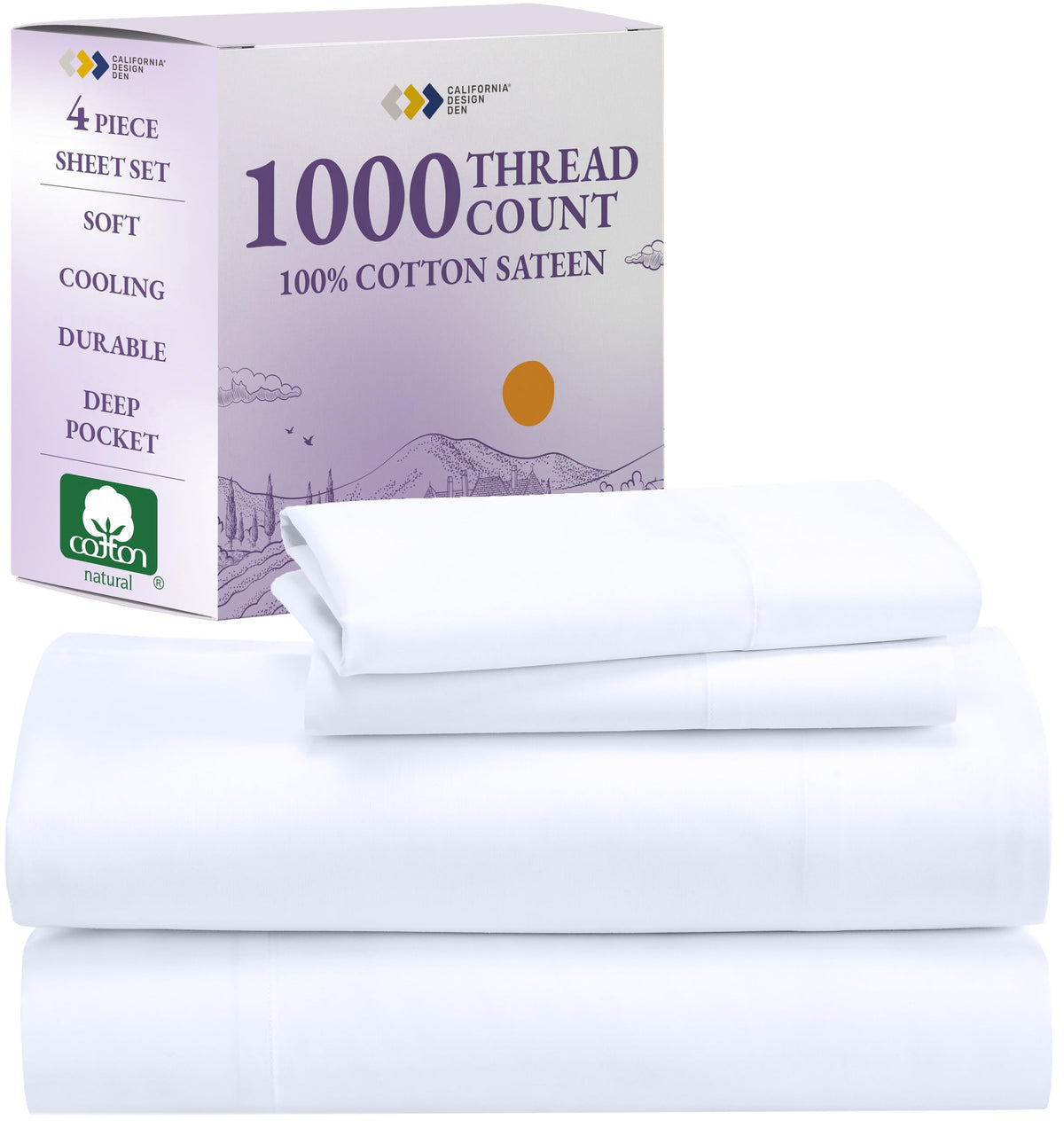 California Design Den 1000 Thread Count King Size Sheet Set, Winner Architectural Digest Best Sheet, Luxury 100% Cotton Sateen B