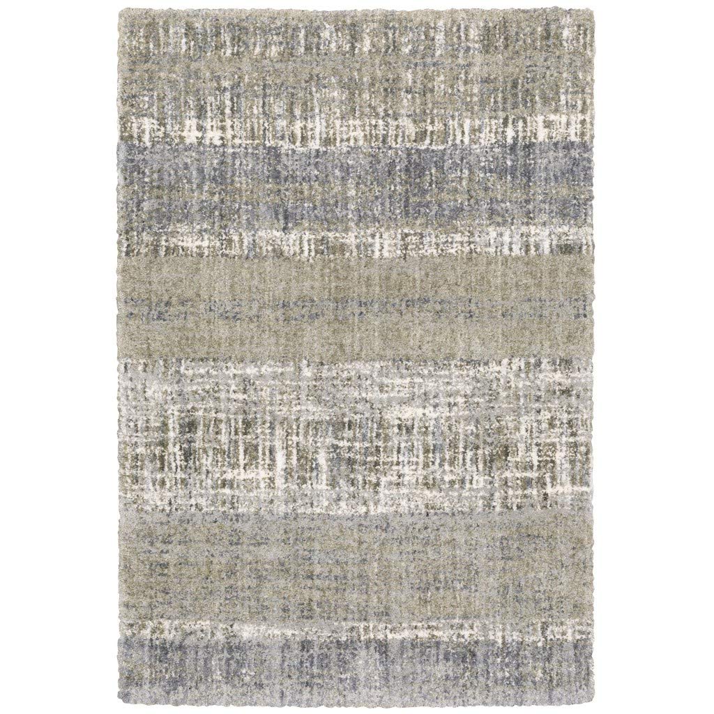 HomeRoots Polyester 7'x9' Grey and Ivory Abstract Lines Area Rug