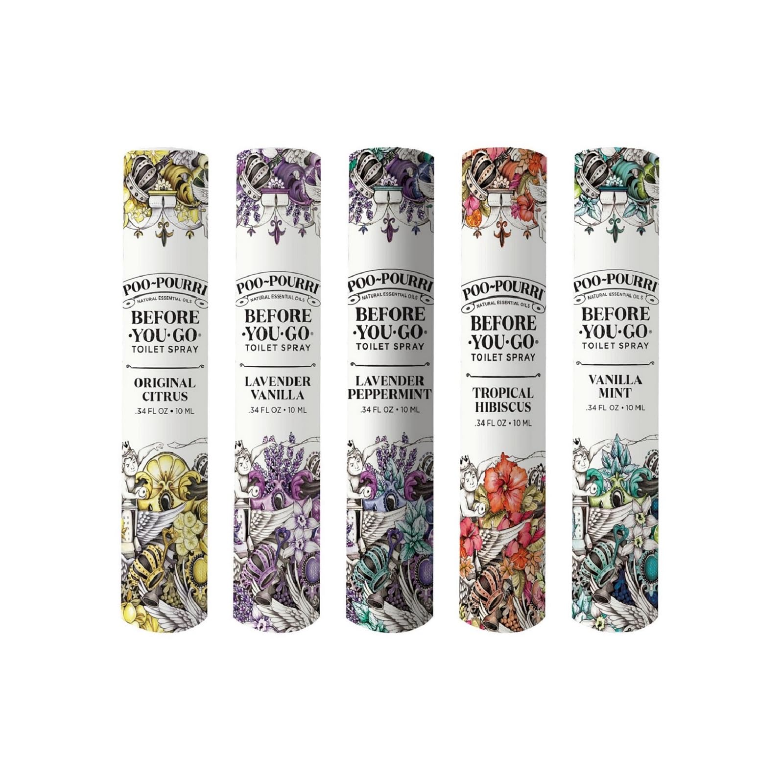 Poo-Pourri Before-You-Go Toilet Spray, In A Pinch Pack, Variety Travel Size 10 mL - Original Citrus, Lavender Vanilla, Tropical 