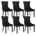 Black Dining Chairs Set Of 6, Upholstered Velvet Dining Room Chairs With Back Ring Pull Trim And Solid Wood Legs,Modern Dining C