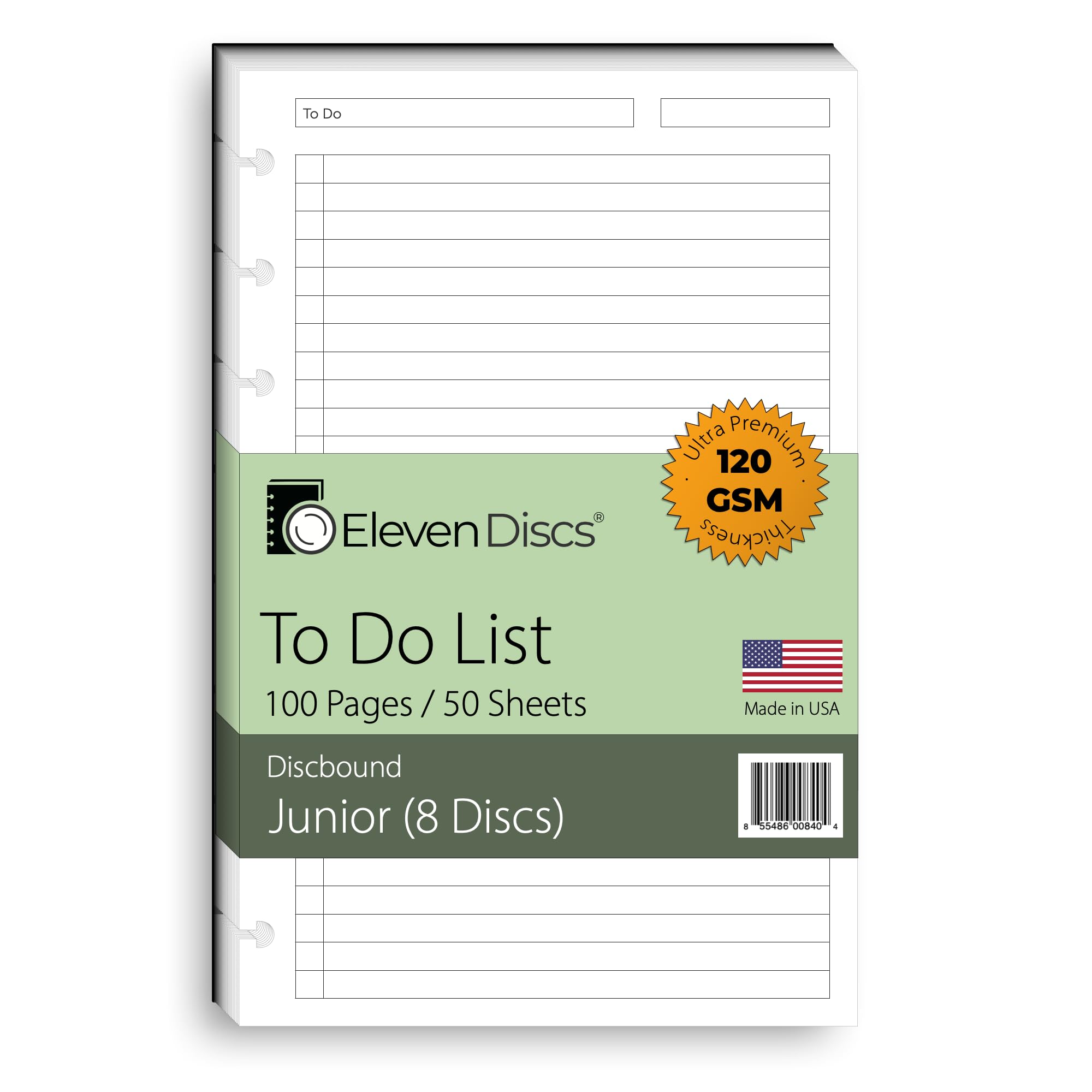 Eleven Discs Discbound Paper, Junior Size To Do List Sheets - Premium 120Gsm Heavyweight Notebook & Planner Refills - 8 Discs, 5
