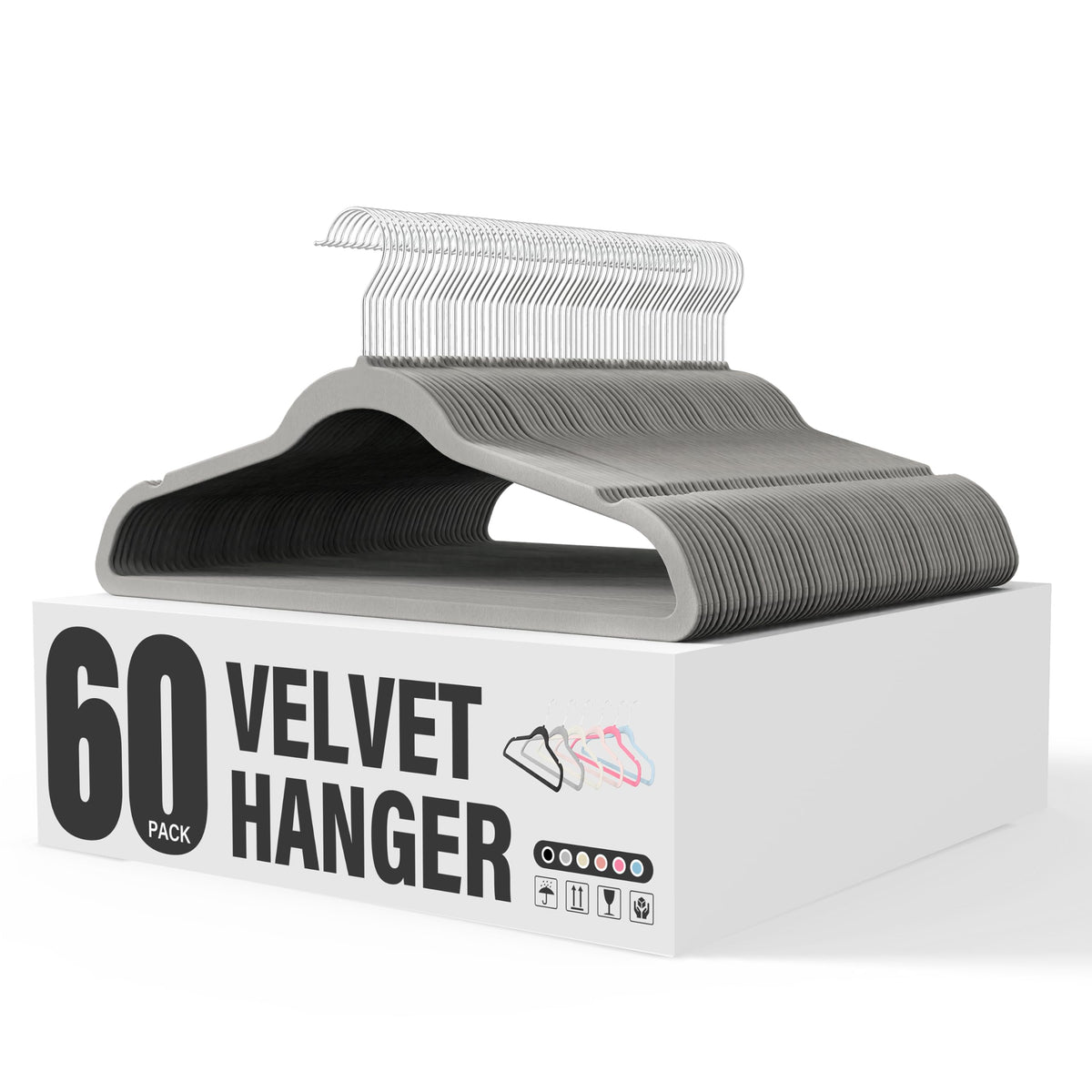 YSSOA Velvet Hangers 60 Pack, Non-Slip Clothes Hangers with Shoulder Notches, 360 Swivel Hooks, Heavy Duty Standard Hangers for 