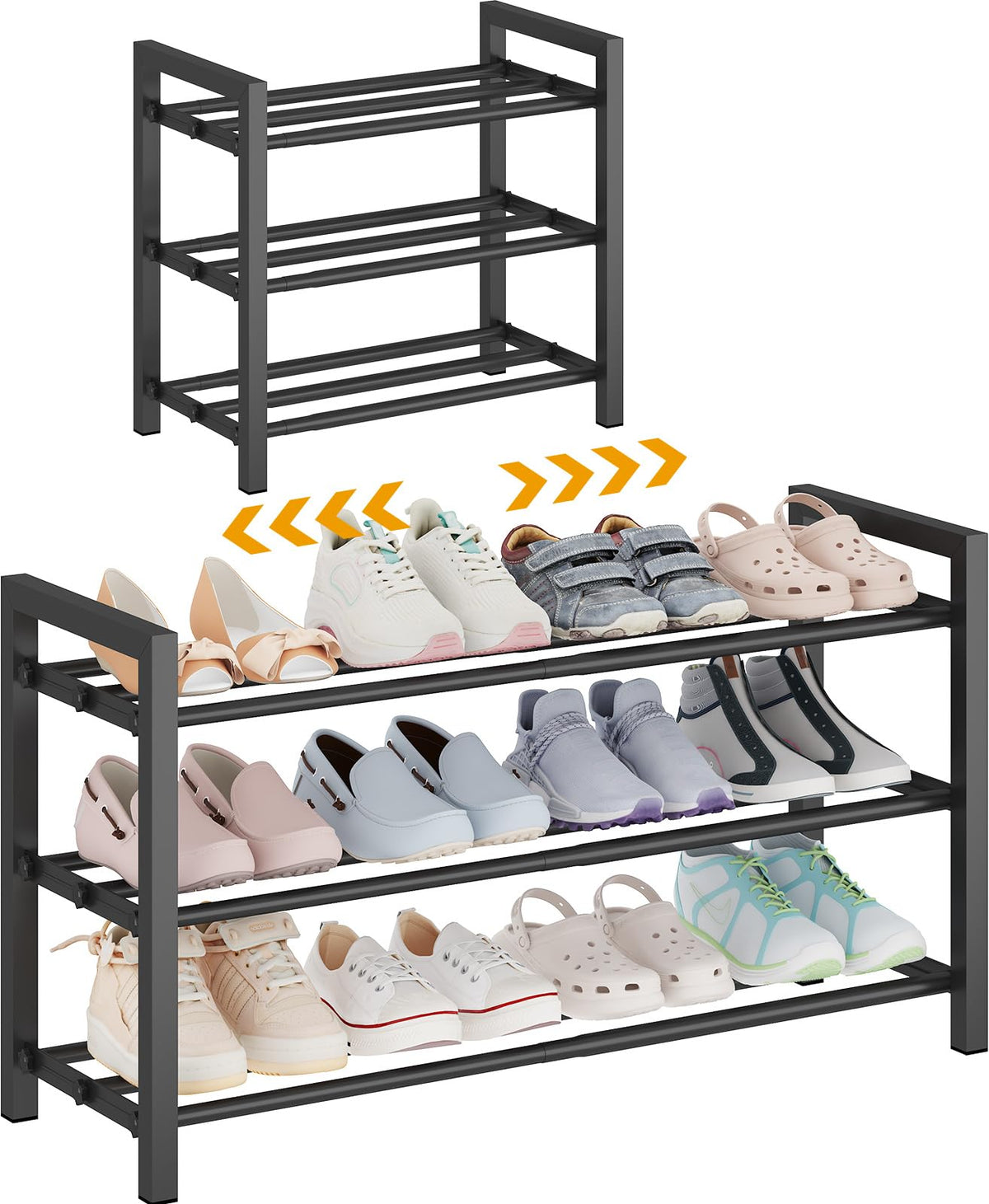 3Tier Expandable Metal Shoe Rack for Closet & Entryway, Shoe Organizer