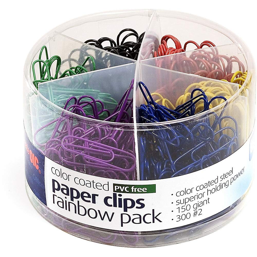 Officemate Pvc Free Color Coated Clips, Assorted Colors, 450 Per Tub (300 #2, 150 Giant) (97227)