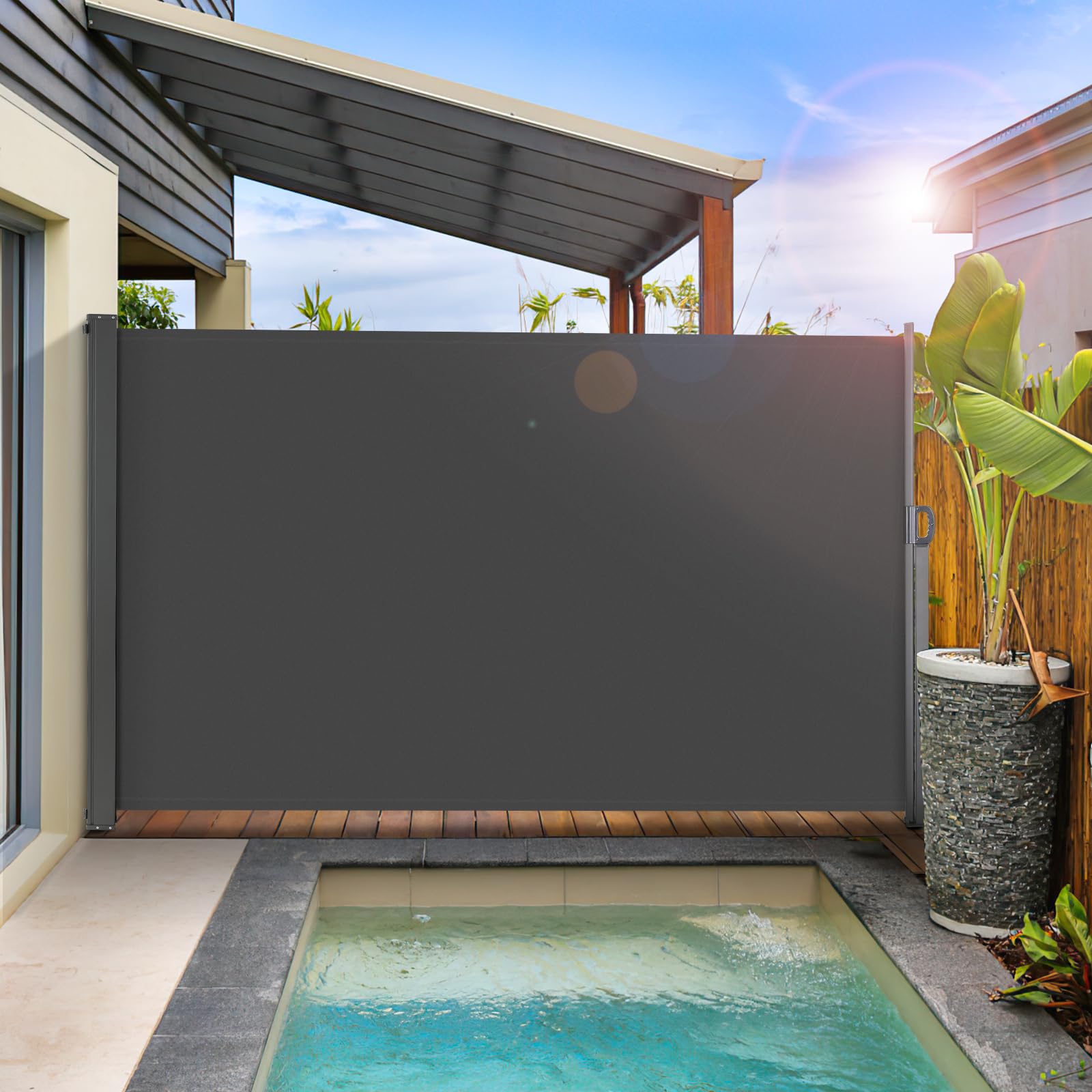 Liferun 118' X 71' Side Awning, Retractable Side Awning, Patio Retractable Side Screen Awning, Uv Resistant, Waterproof, Patio