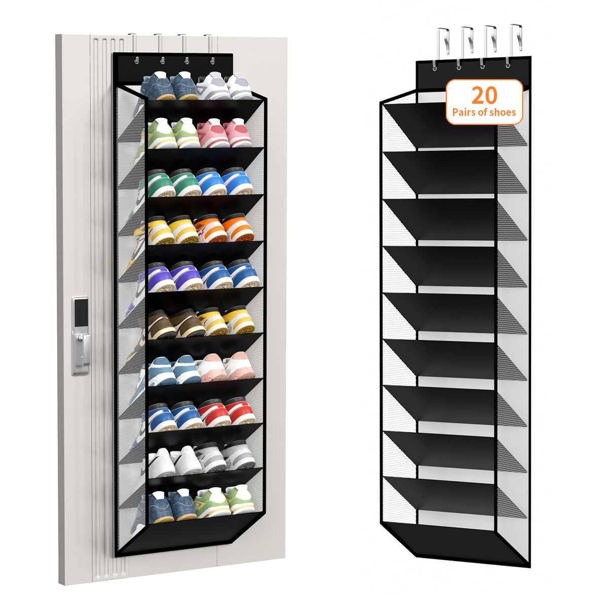 KEEPJOY 10Tier Over Door Mesh Shoe Organizer with Large Deep Pockets, Hanging Door Shoe Storage Rack That Holds 2030 Pairs of 