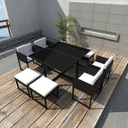 Vidaxl 9 Piece Patio Dining Set With Cushions Poly Rattan Black