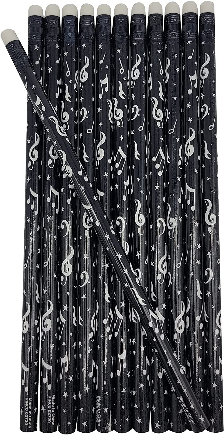 Zugar Land Black And White Musical Note Pencil (7.5 Inch Standard Size) #2 Lead Pencils. Party Favor, Music School Students Teac
