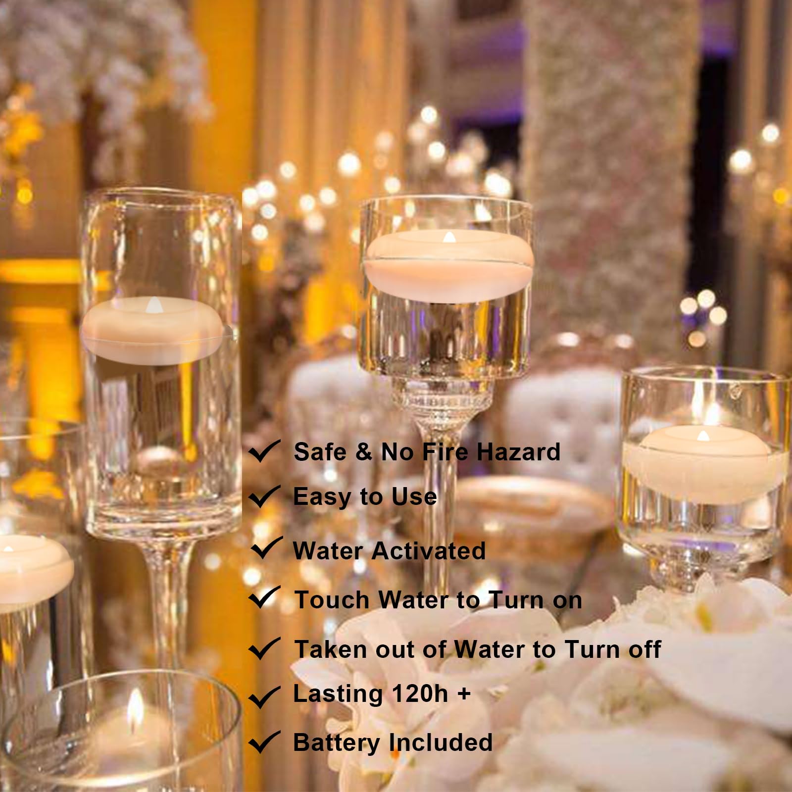 Aignis Flameless Led Floating Candles, 3 Inch White Battery Operated Candles Tealights 24 Pack For Pool/Bathtub/Hot Bath/Wedding