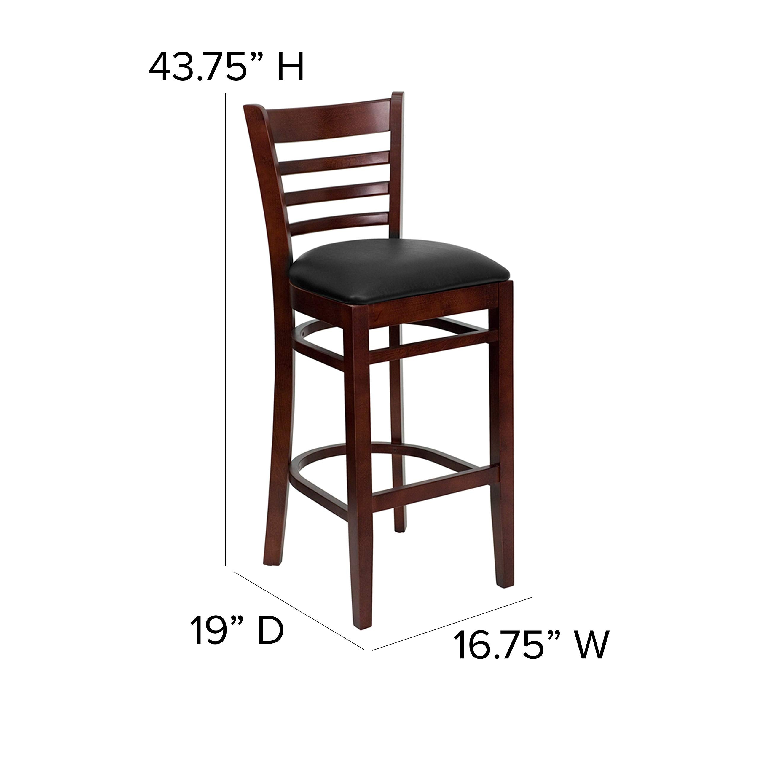 Flash Furniture HERCULES Series Ladder Back Walnut Wood Restaurant Barstool - Black Vinyl Seat