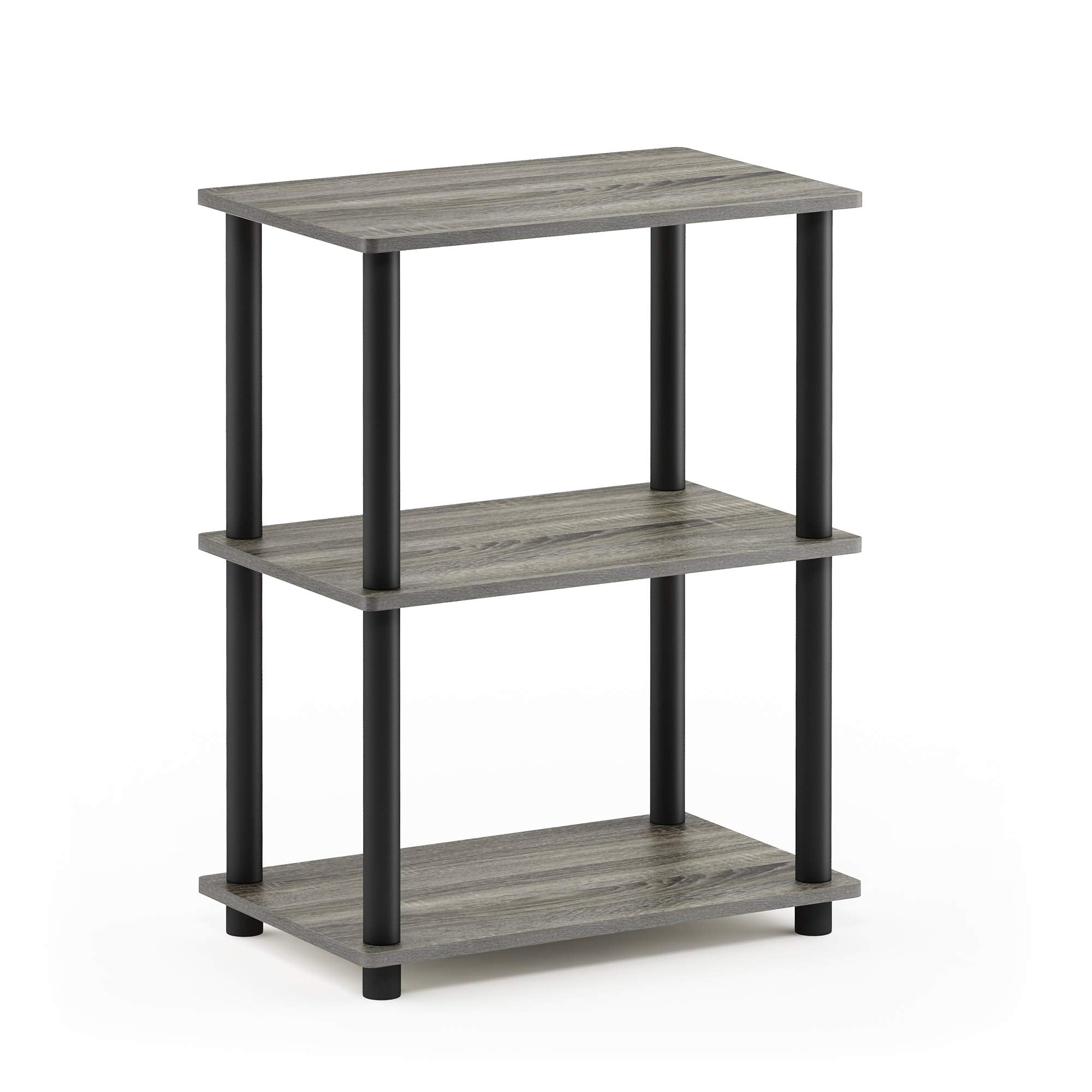 Furinno Turn-N-Tube No Tool 3-Tier Storage Shelf, Narrow, French Oak Grey/Black