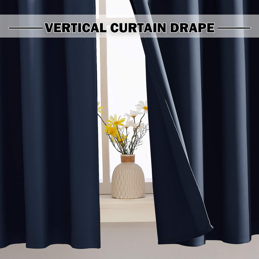 Nicetown Blackout Window Tiers Curtains Valances - Grommet Top Short Kitchen Window Treatment Curtain Topper Tiers For Kitchen/Bathroom/Living Room, 52W X 18L, 2 Panels, Navy