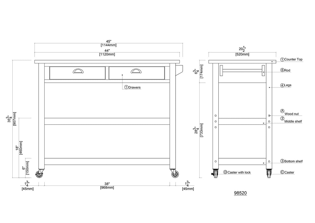 Boraam Sonoma Kitchen Cart, Barnwood Wire-Brush