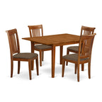East West Furniture MLPO5-SBR-C Milan 5 Piece Set Includes a Rectangle Dining Table with Butterfly Leaf and 4 Linen Fabric Kitchen Room Chairs, 36x54 Inch, Saddle Brown