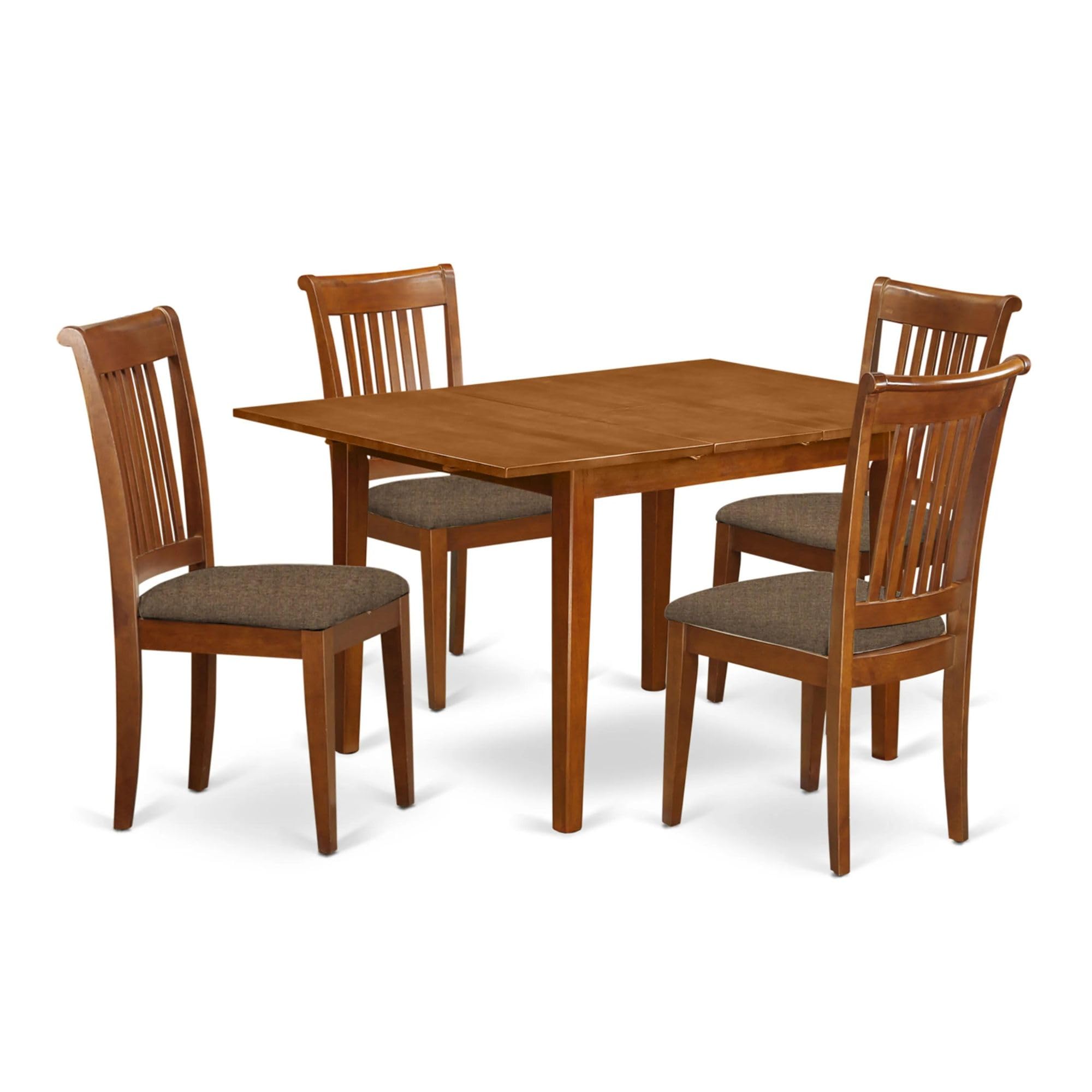 East West Furniture MLPO5-SBR-C Milan 5 Piece Set Includes a Rectangle Dining Table with Butterfly Leaf and 4 Linen Fabric Kitchen Room Chairs, 36x54 Inch, Saddle Brown