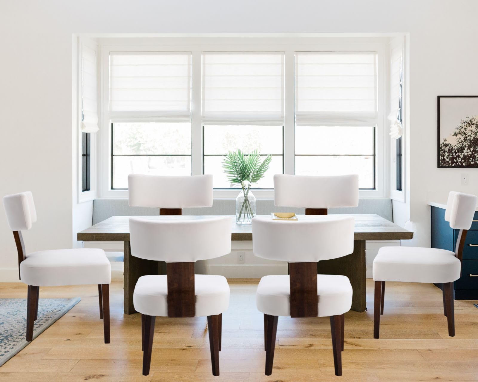 Hny Set Of 6 Mid Century Modern Dining Chairs, Farmhouse Velvet Upholstered Accent Chair Curved Backrest Kitchen Chairs, With Ha