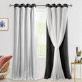 Hiasan Black Blackout Curtains with Sheer Overlay, Mix & Match Double Layer Thermal Insulated Room Darkening Curtains for Bedroo