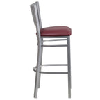 Flash Furniture HERCULES Series Silver Slat Back Metal Restaurant Barstool - Burgundy Vinyl Seat