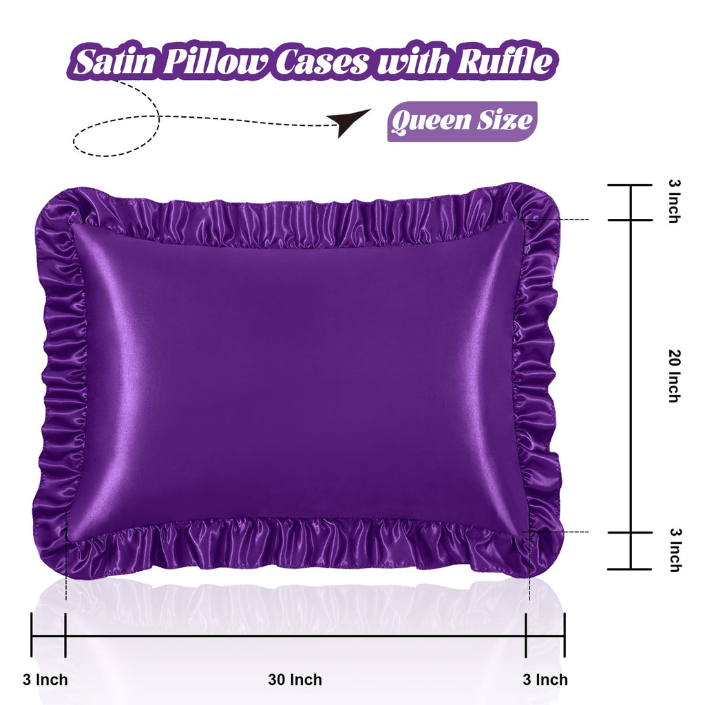 Homiest Ruffle Satin Pillowcase For Hair And Skin, Queen Size Satin Pillow Covers Silky Pillow Cases Set Of 2, Satin Ruffled Pil