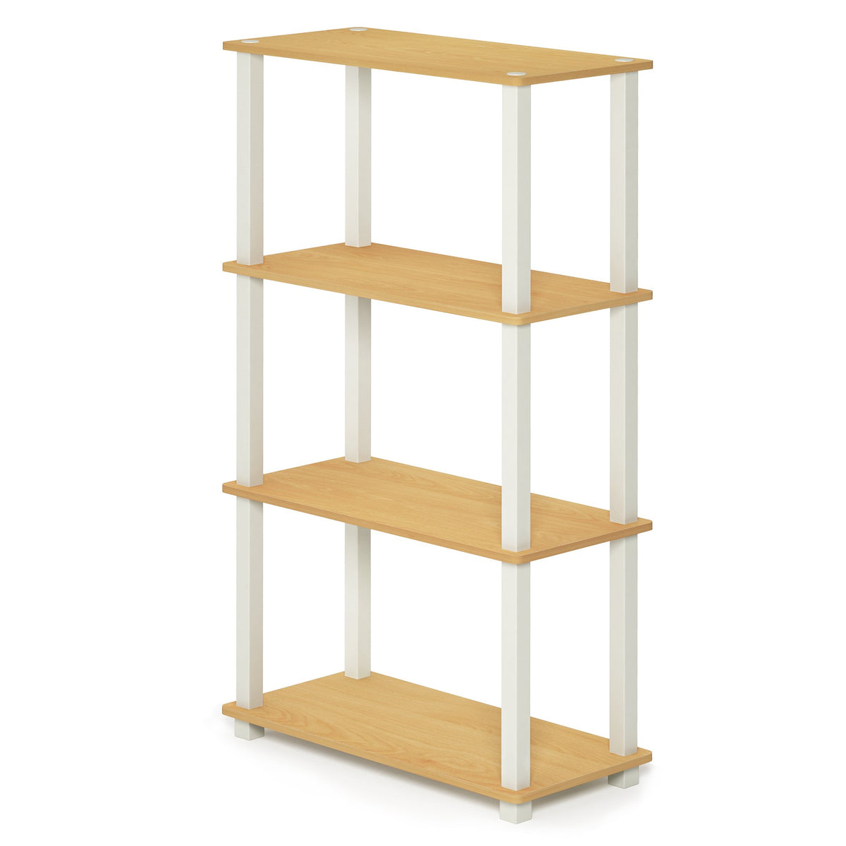 Furinno Turn-N-Tube 4-Tier Multipurpose Shelf Display Rack, Square Tube, Beech/White