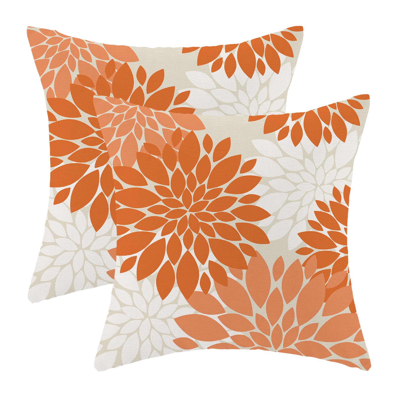 CXMEIFLY Fall Burnt Orange Outdoor Pillow Covers 18x18 Inch Set of 2 Coral White Dahlia Floral Decor Throw Pillows Modern Geomet