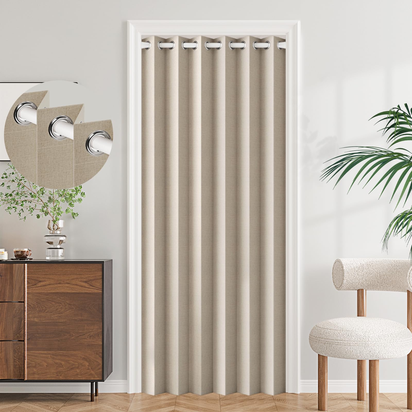 HMYI 100% Blackout Magnetic Folding Door Curtain for Doorway Pleated Curtains Room Divider Drapes, Accordion Style Closet Curtai