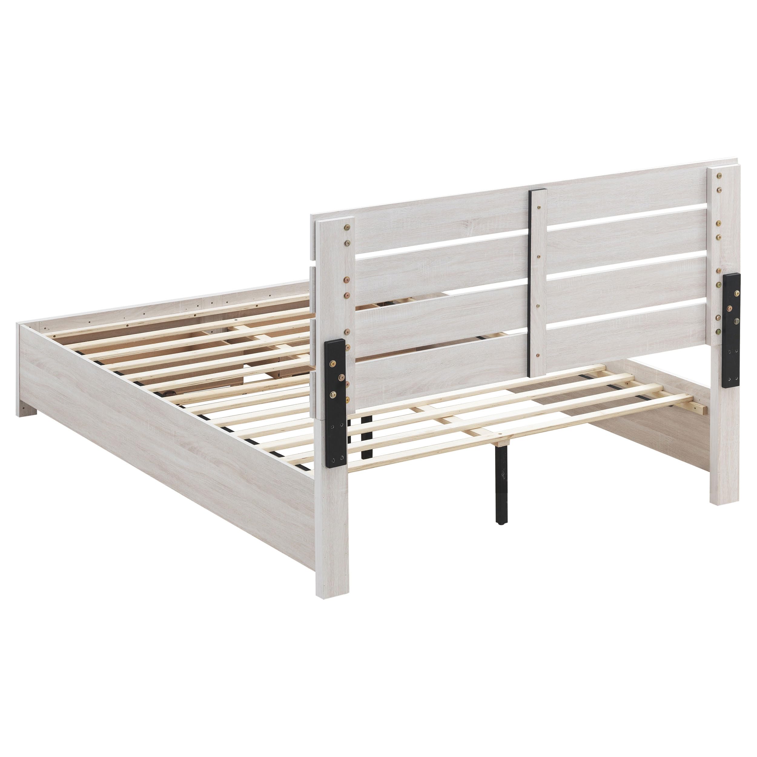 Coaster Home Furnishings Brantford Farmhouse Wood Eastern King Size Storage Panel Bed Frame Platform Bed 49-inch Headboard Coastal White 207050KE