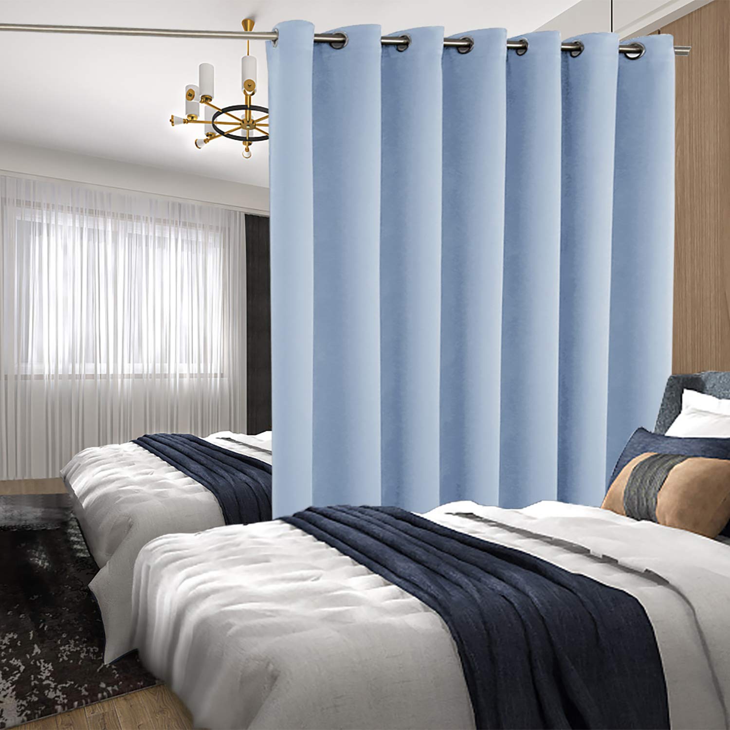 Bgment Fashion Sliding Door Curtain 100 X 96 Inches, Wide Thermal Blackout Curtains Room Darkening Room Divider Window Curtain, 1 Panel, Spa Blue, 96 Length X Wide 100
