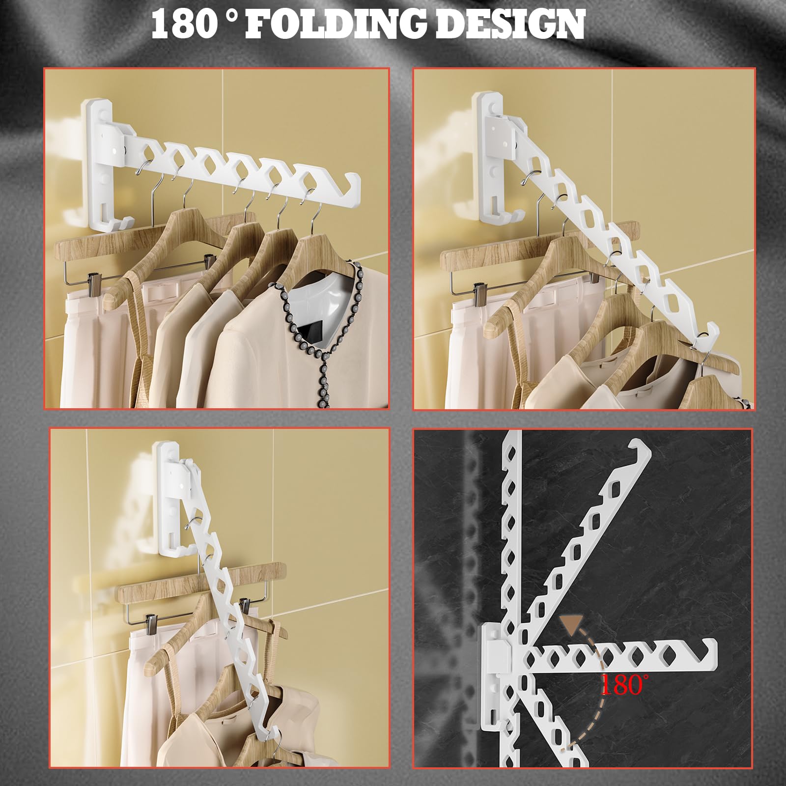 Dr.Dj Wall Mount Coat Hanger Holder White Clothes Drying Organizer Rack Garment Hooks Aluminium Retractable Folding Indoor Wall
