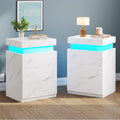 Bthfst Led Nightstands Set Of 2,Night Stands For Bedroom,Nightstand With Charging Station And Sliding Top,Bedside Table With Dra