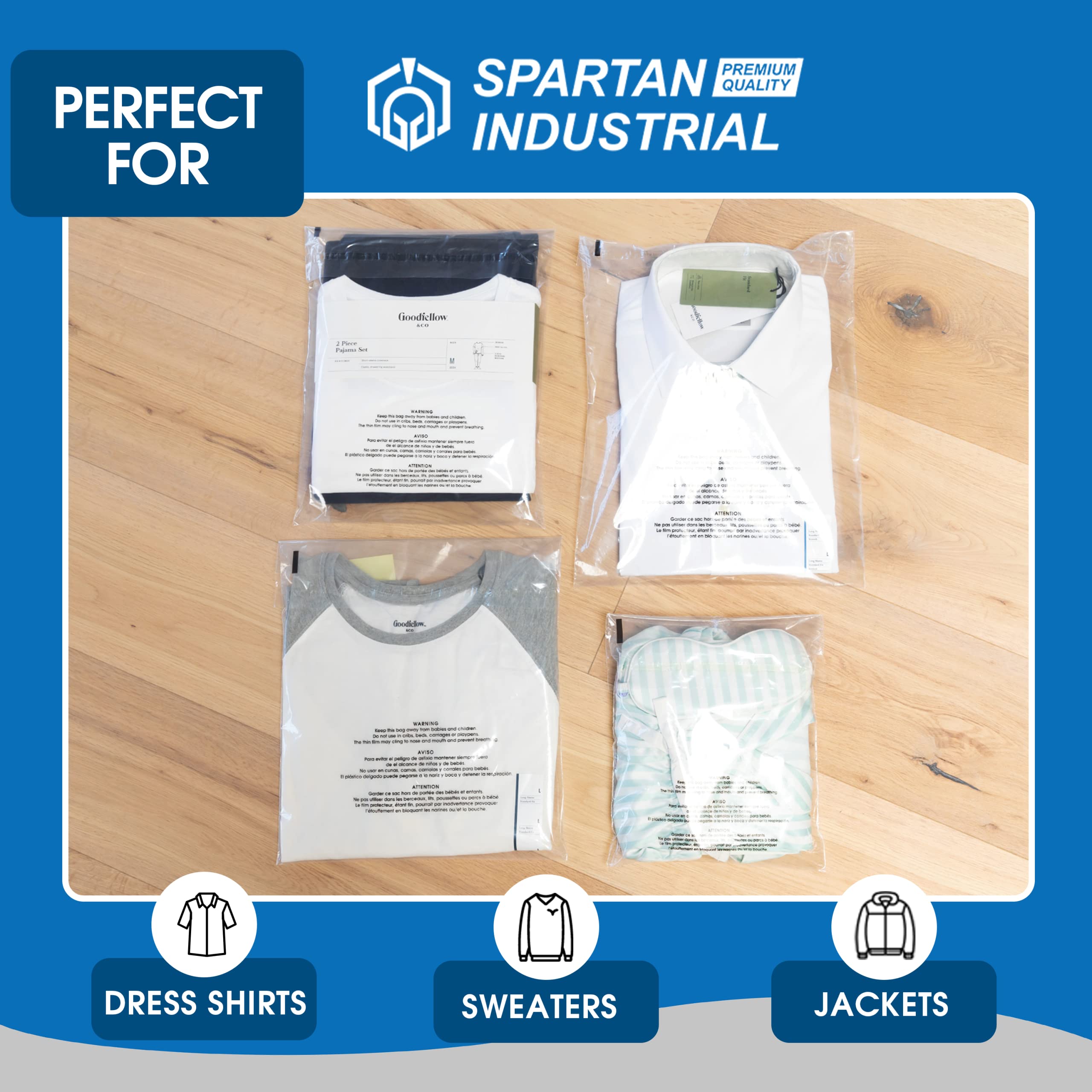 Spartan Industrial - 10' X 13' (1000 Count) Self Seal Clear Poly Bags With Suffocation Warning For Packaging, T Shirts & Shipp