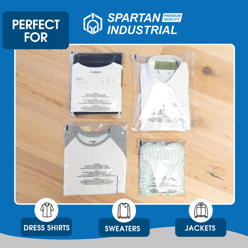Spartan Industrial - 8' X 10' (1000 Count) Self Seal Clear Poly Bags With Suffocation Warning For Packaging, Shipping & Fba -