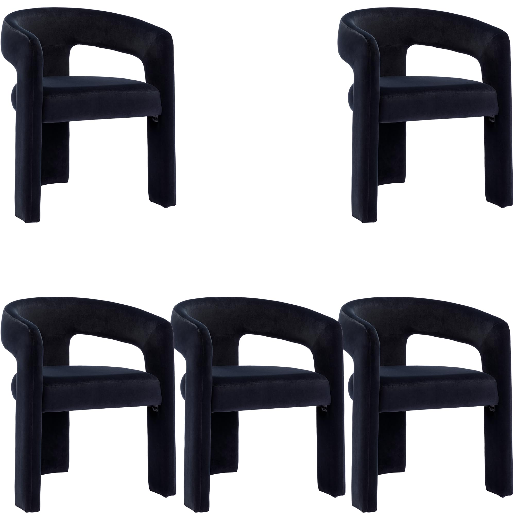 Black Modern Dining Chair Set Of 5, Velvet Upholstered Barrel Kitchen Chair, Round Dining Chairs With Wooden Legs, Assembled Acc