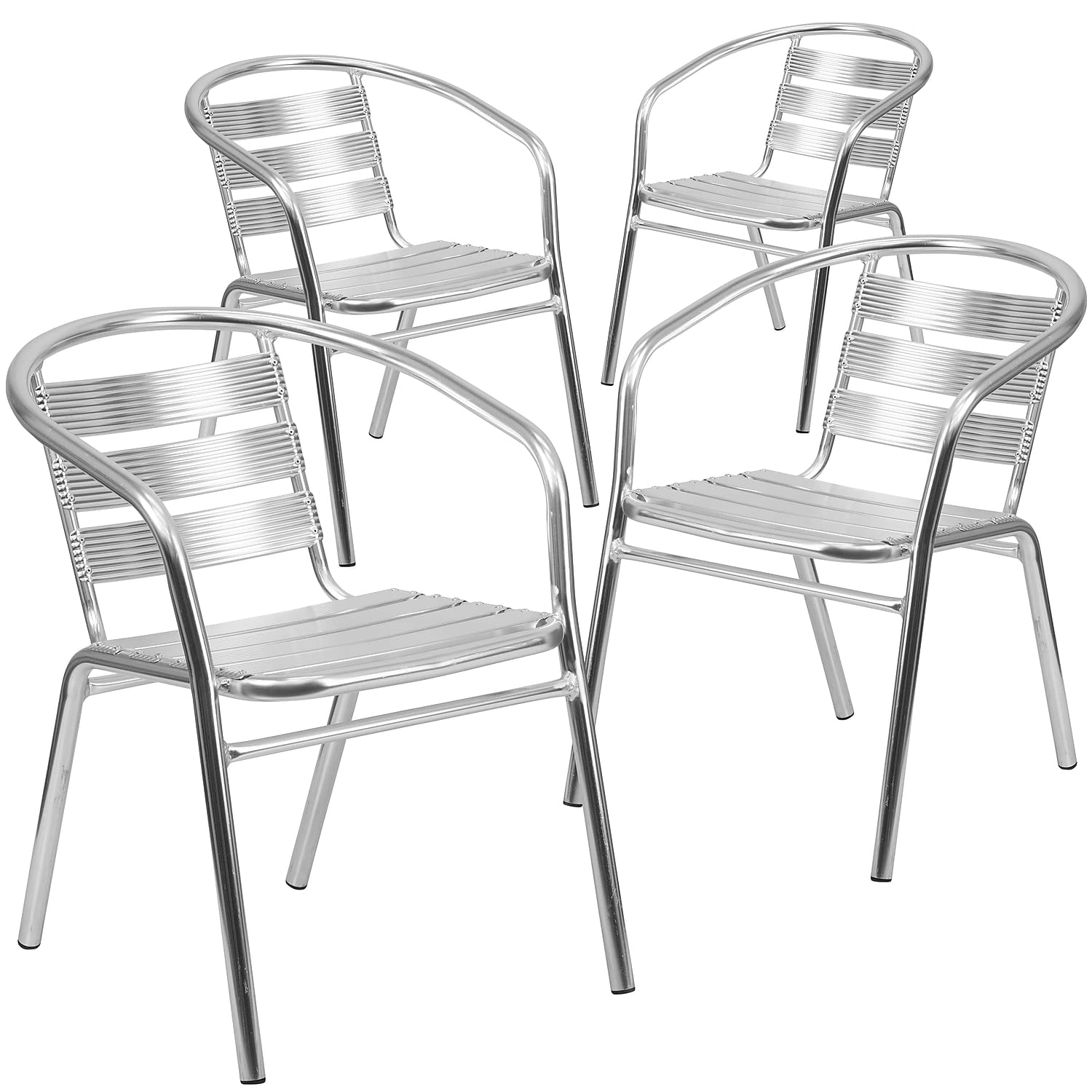 Flash Furniture Commercial Aluminum Slat Back Stacking Outdoor Restaurant Chairs, Modern Stackable Patio Chairs for Restaurants,
