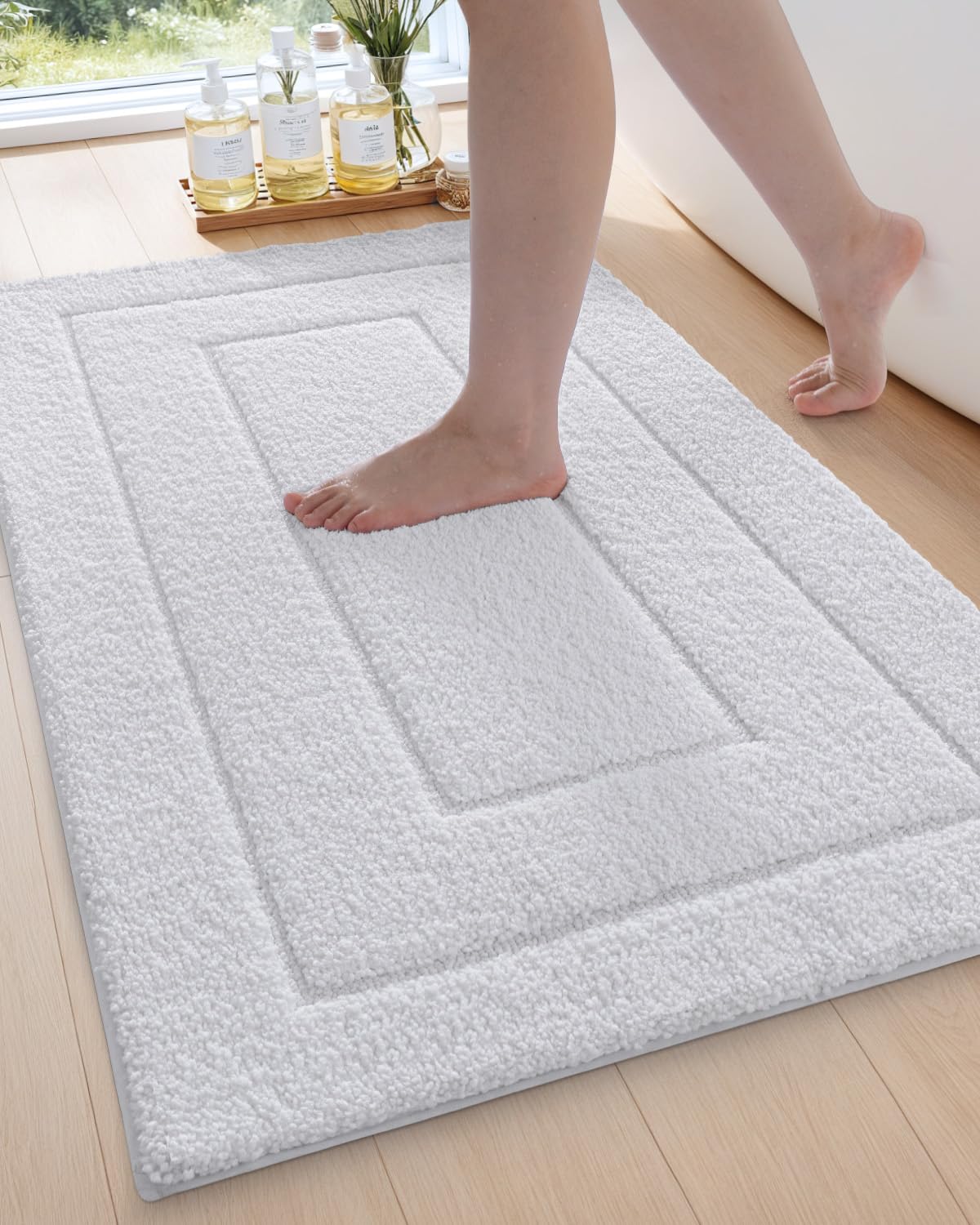 DEXI Bathroom Rug 43x24, Non Slip Washable Bath Mat for Shower Floor, Extra Large Absorbent Soft Bathmat with Rubber Backing, Qu