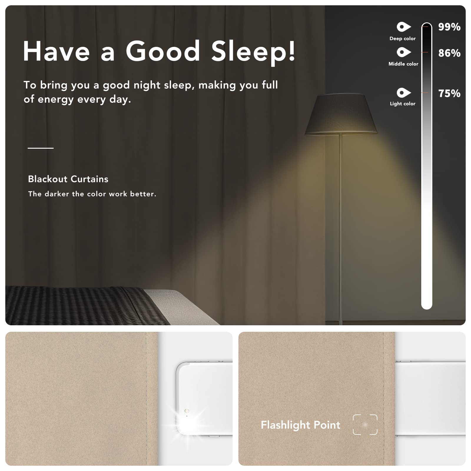 Easy-Going Rod Pocket Blackout Curtains For Bedroom, Room Darkening Window Curtains For Living Room, Thermal Insulated Noise Reduction Solid Window Drapes, 2 Panels(52X84 In, Camel)