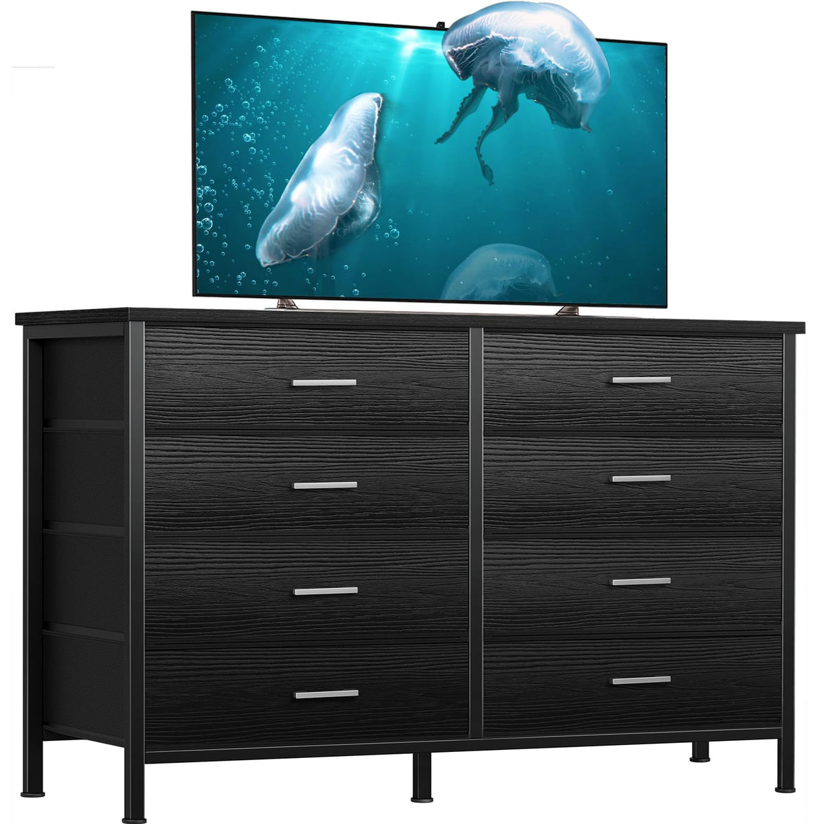 BOLUO Black Dresser for Bedroom 8 Drawer, Wide Dresser TV Stand for 50'' TV Dressers & Chests of Drawers Fabric Dresser for Clos